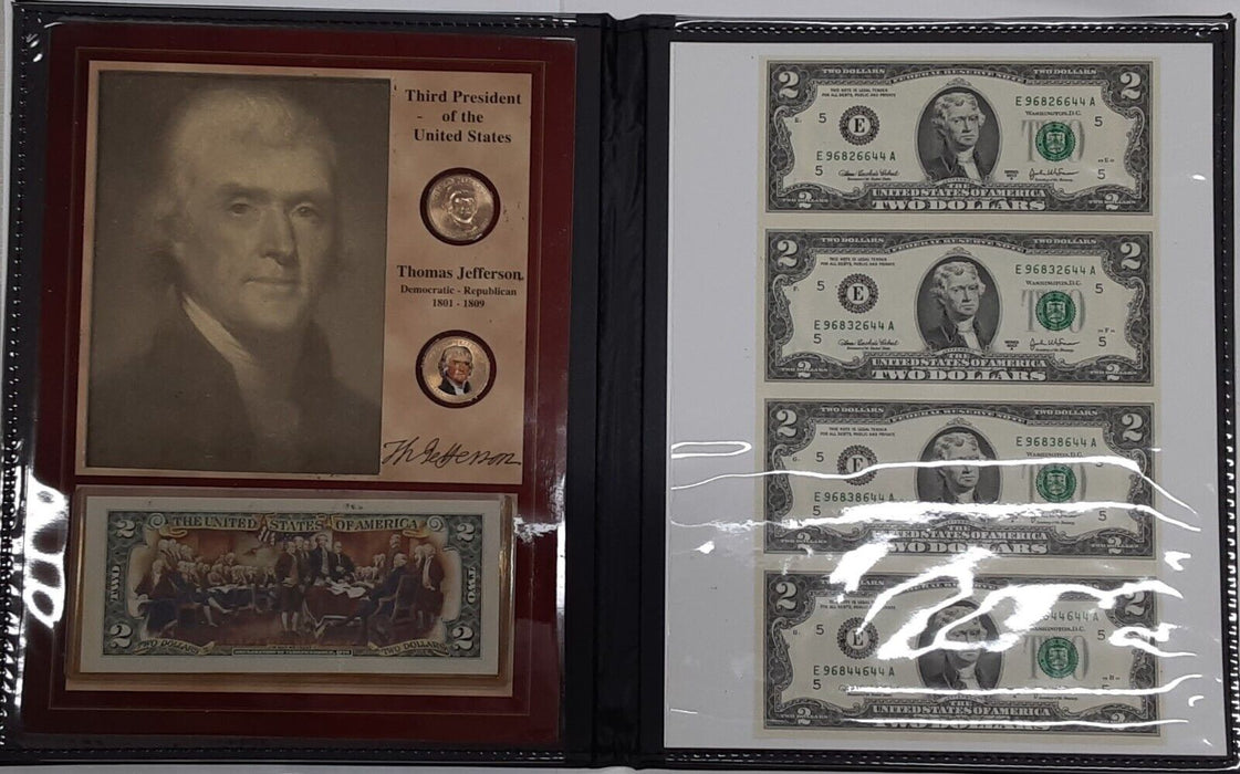 Thomas Jefferson 3rd President US Coin & Currency Set in Handsome Info Folder