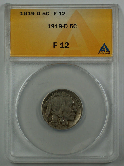 1919-D Buffalo Nickel 5c ANACS F-12 (Better Coin)