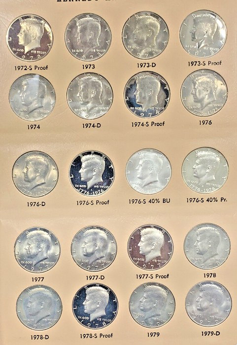 1964-2012 Kennedy Half Dollar BU/UNC Silver,Clad & Proof Set-Dansco Album (B)