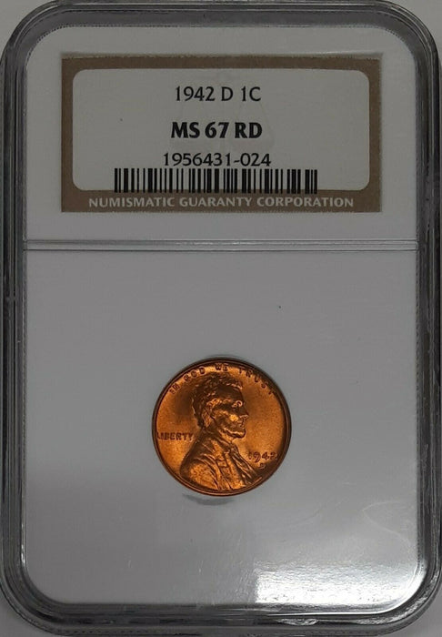 1942-D Lincoln Wheat Cent 1c NGC MS-67 RD  (B)