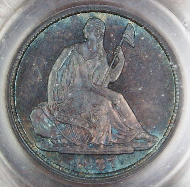 1837 Silver Half Dime PCGS MS-65 No Stars Large Date Toned (Undergraded)
