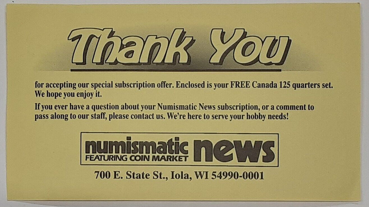 1992 Canada 125th Ann Commemorative 25 Cents Set- BU in Plastic Numismatic News