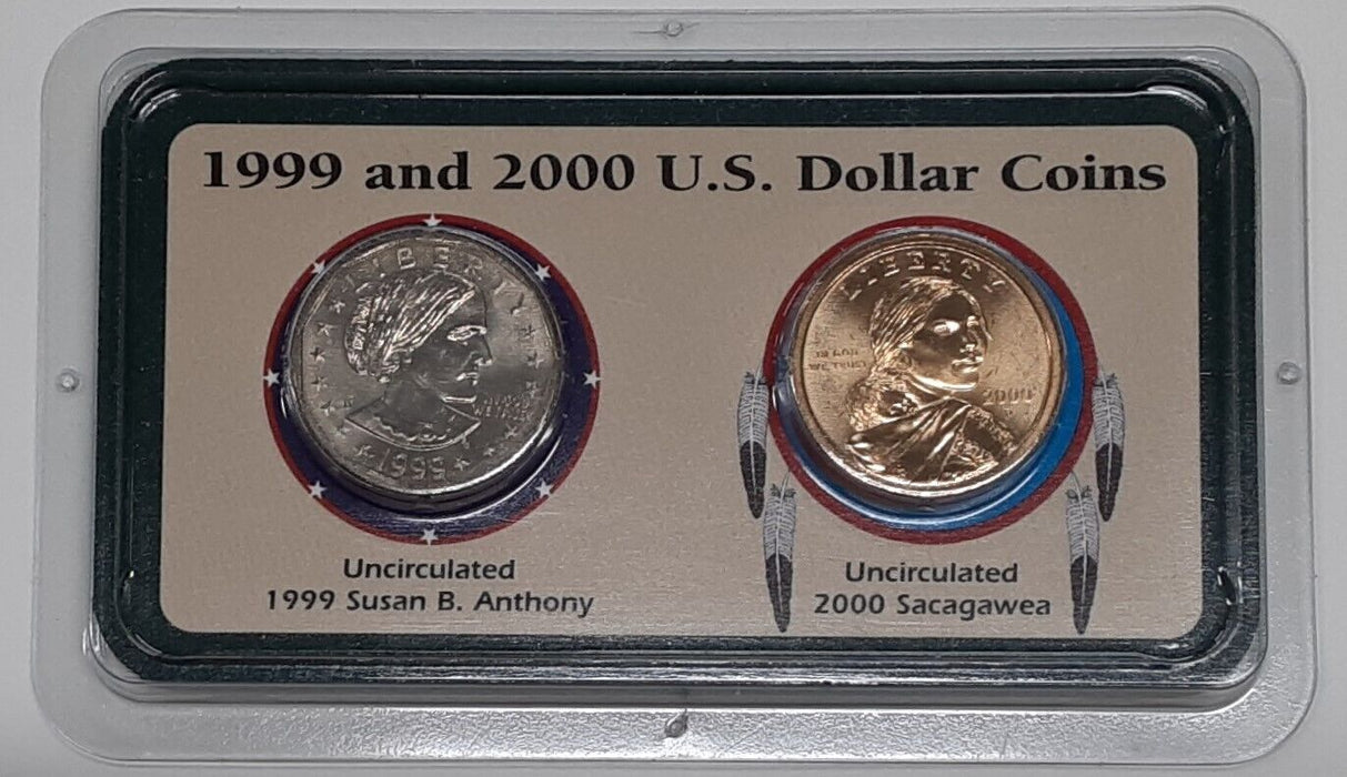 1999-2000 Anthony/Sacagawea Dollar UNC Coin Set - 2 Coins in Littleton Holder
