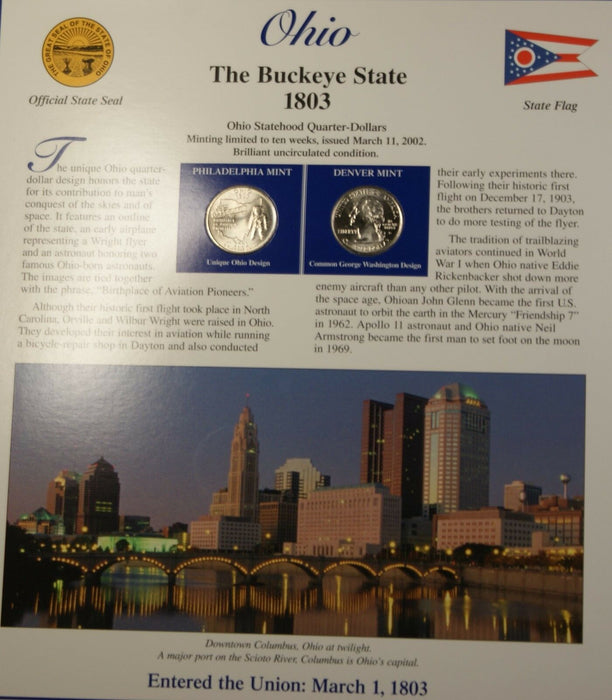 2002 Ohio P&D Quarter for Anniversary of Statehood Bonus Stamp