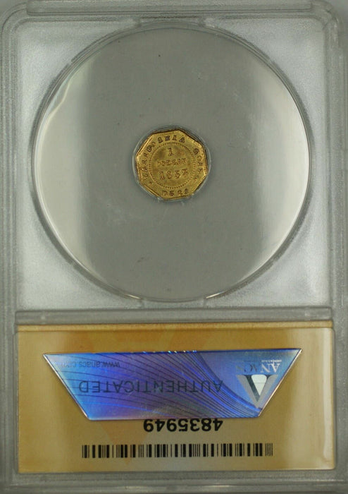 1853 California Fractional Octagonal $1 Gold Coin BG-519 ANACS AU-55 Scarce Type
