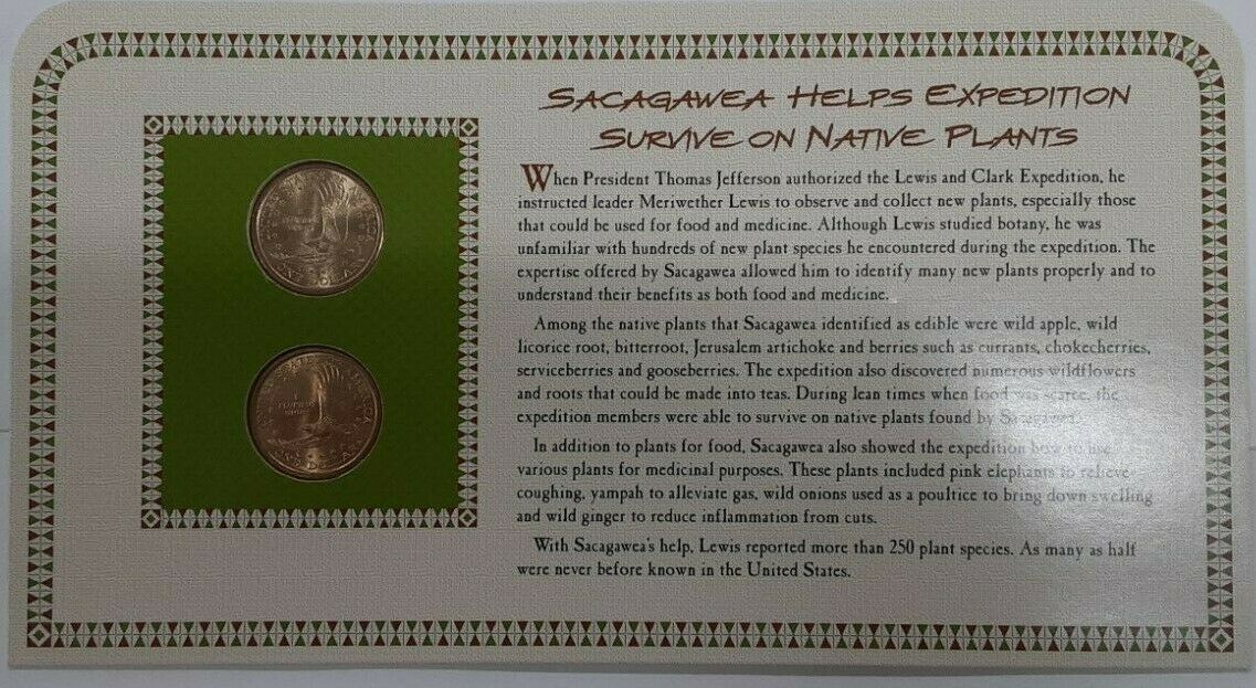 2002 P & D Sacagawea BU Dollars and Stamp Set on Info Card - Meriwether Lewis
