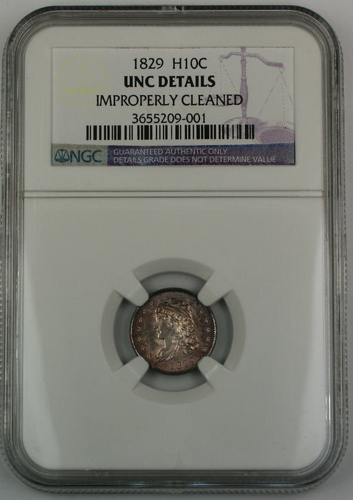 1829 Capped Bust Silver Half Dime, NGC UNC Details, Toned Gem BU Example BW