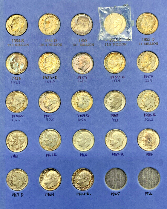 1946-1964 Roosevelt Silver Dime Complete Set-Whitman Coin Folder (F)