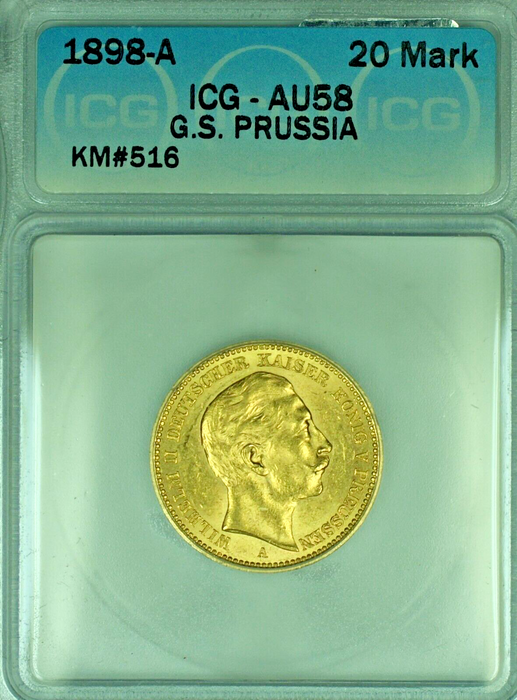 1898-A G.S. Prussia 20 Marks Gold Coin ICG AU 58