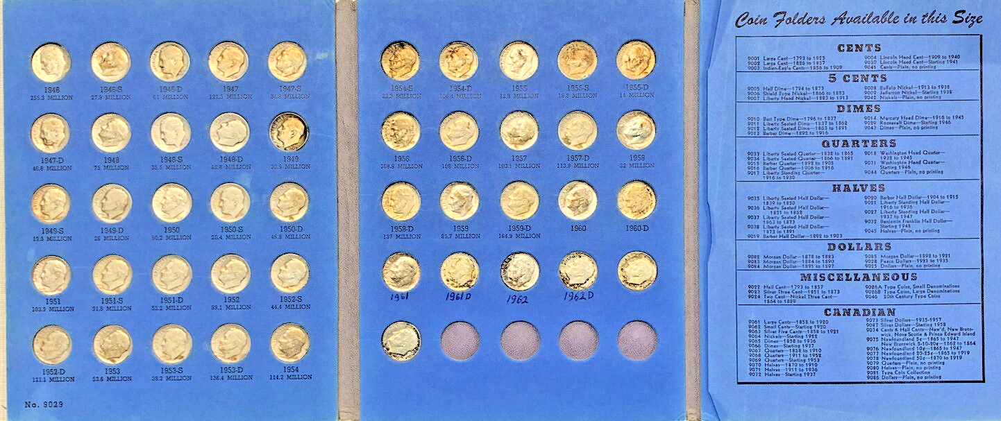 1946-1962 Roosevelt Silver Dime Set-Whitman Coin Folder (D)