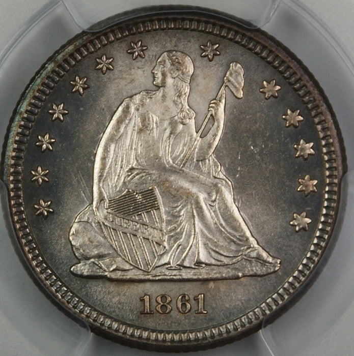 1861 Seated Liberty Quarter, PCGS MS-64 *Gem Coin* Civil War Silver
