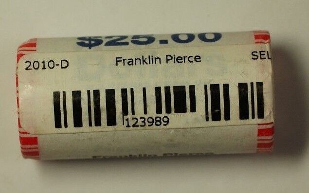 2010-D Franklin Pierce Presidential Dollar Roll BU 25 $1 Coins Bank Wrapped OBW