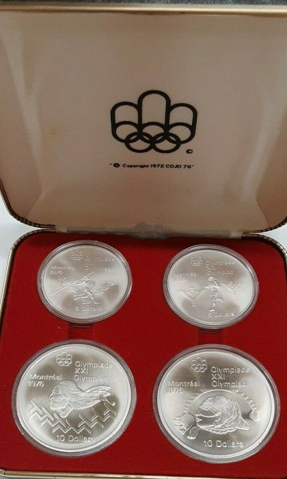 1975 Canada Montreal Olympic Games .925 Silver Four Coin Set in RCM OGP