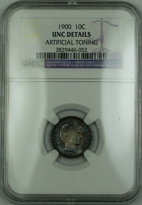 1900 Barber Silver Dime 10c NGC UNC Details Artificial Toning (Choice Coin) RF
