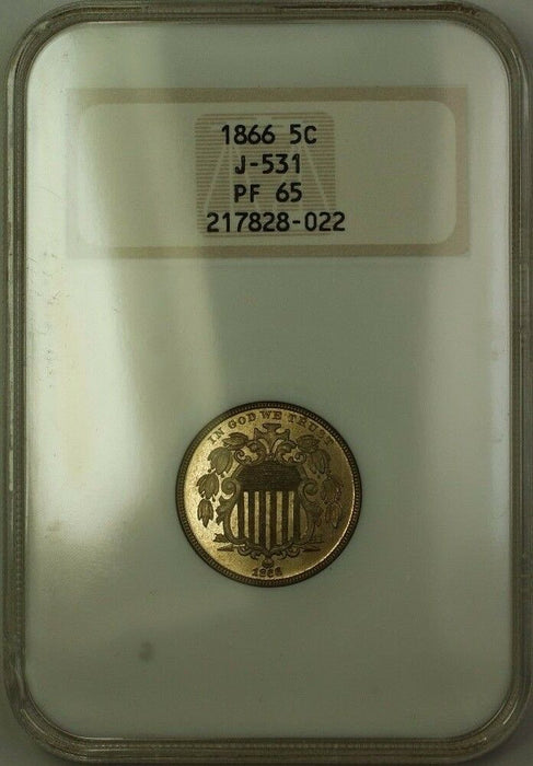 1866 Shield Nickel Pattern Gem Proof 5c Coin NGC PF-65 J-531 Judd WW