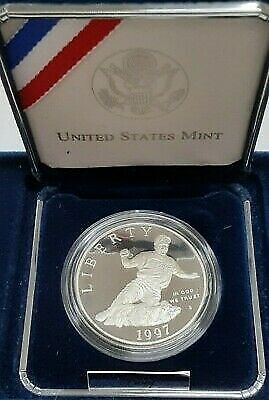1997 US SIlver Dollar Jackie Robinson Baseball Commemorative Proof Coin in OGP