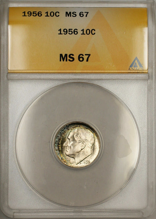 1956 Silver Roosevelt Dime 10c Coin ANACS MS-67 Toned Gem (9)
