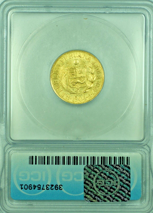 1904 Peru 1/2 Libra Gold Coin ICG AU 58