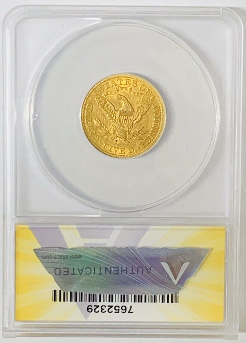 1886-S $5 Liberty Head Gold Half Eagle Coin ANACS AU 50 Details Cleaned