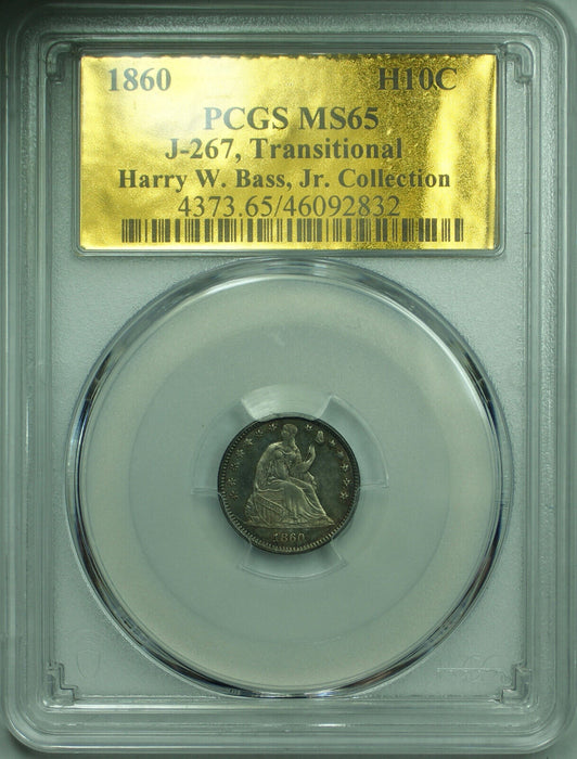 1860 Seated Liberty Half Dime Harry Bass Collection PCGS MS-65 J-267 Pattern