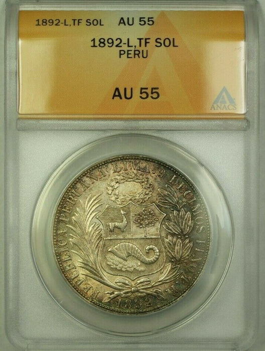 1892-L,TF Peru 1 Sol Coin ANACS AU 55