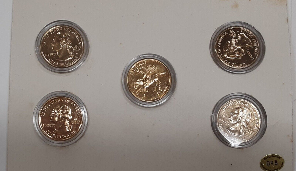 1999-P Statehood Quarters Set - 5 Gold Plated Coins in Case - See Photos