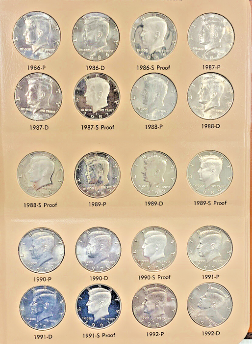 1964-2012 Kennedy Half Dollar BU/UNC Silver,Clad & Proof Set-Dansco Album (B)