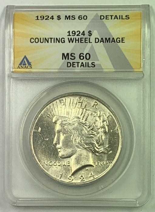 1924 Peace Silver $1 Dollar Coin ANACS MS 60 Details Looks Better