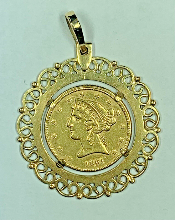 1861 $5 Liberty Head Half Eagle Gold Coin/Pendant