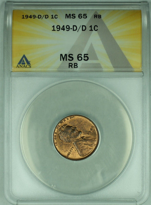 1949-D/D Lincoln Wheat Cent 1C Coin ANACS MS 65 RB (32)