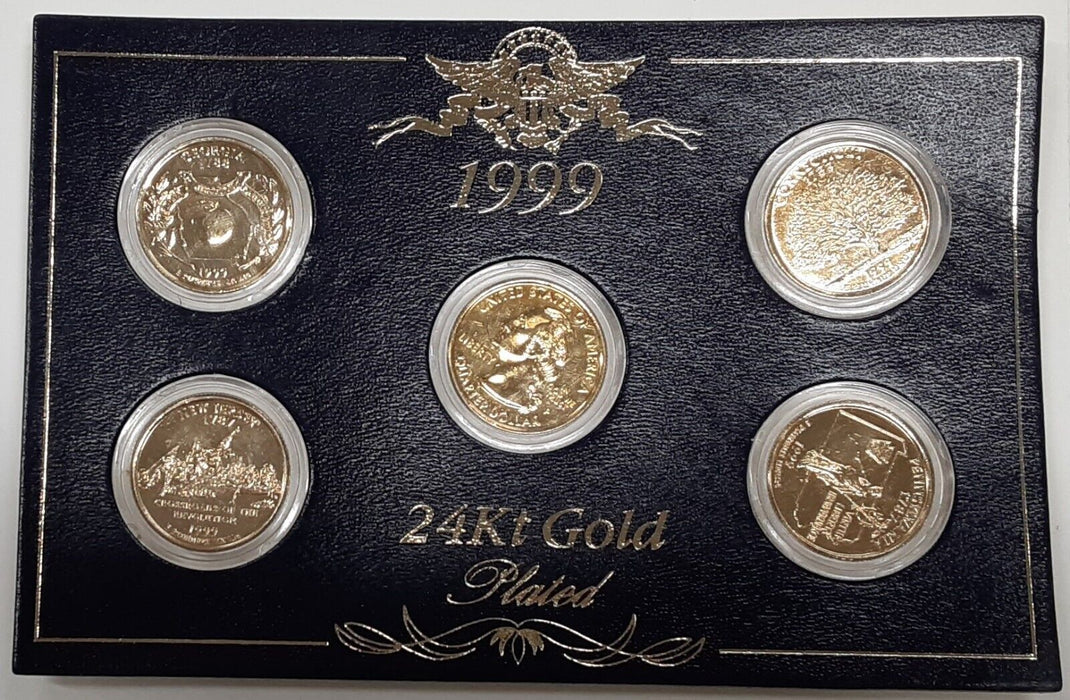 1999-P Statehood Quarters Set - 5 Gold Plated Coins in Case - See Photos