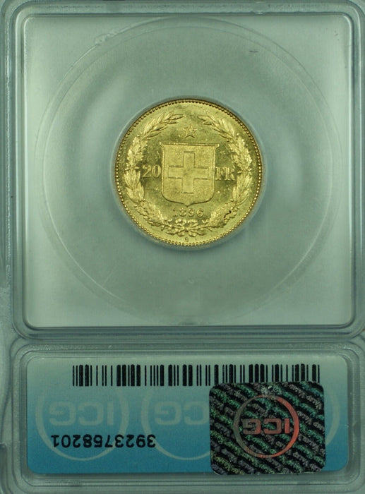 1896-B Switzerland 20 Francs Gold Coin ICG MS 62+