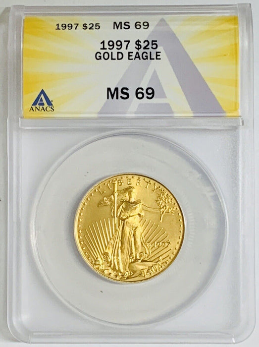 1997 $25 American Gold Eagle Coin-1/2 OZ Fine Gold ANACS MS 69