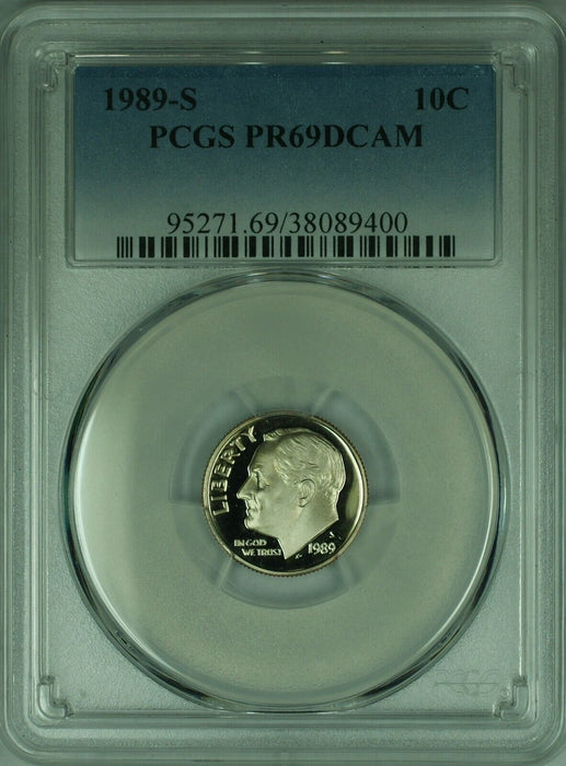1989-S Roosevelt Clad Dime 10c Coin PCGS PR-69 DCAM Deep Cameo  (44)