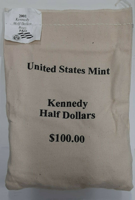 2001-P&D Kennedy Half Dollar $100 Mint Sealed Bag - 200 BU Coins