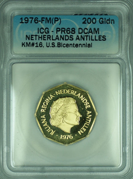1976-FM (P) Netherlands 200 Gulden Proof Gold Coin ICG PR 68 Deep Cameo