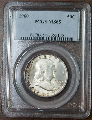 1960 Franklin Silver Half Dollar, PCGS MS-65 Toned