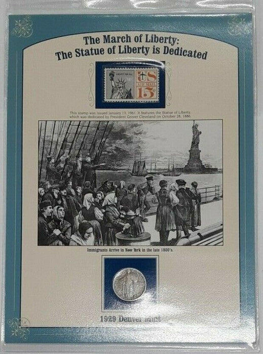 March of Liberty 1929-D Standing Liberty Quarter W/Stamp in Information Card