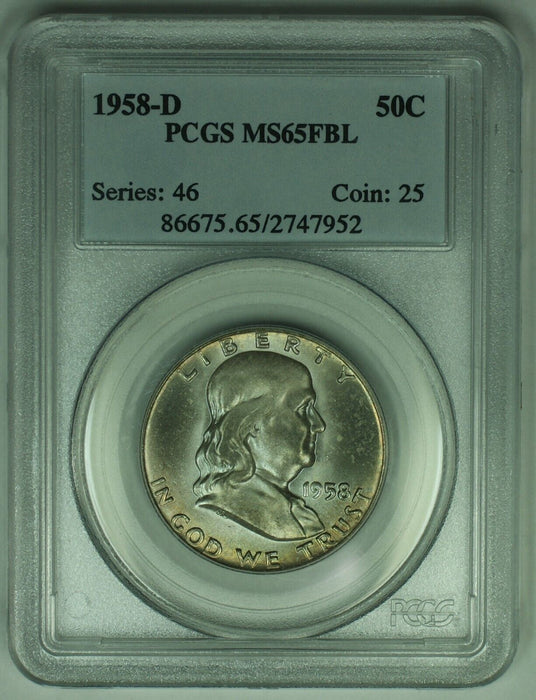 1958-D Franklin Half Dollar Toned .50C PCGS MS 65 FBL (18)