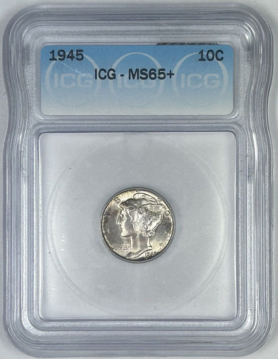 1945 Mercury Silver Dime 10c Coin Lightly Toned ICG MS 65+ (54)