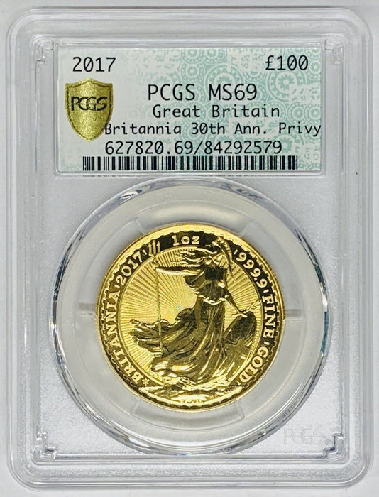 2017 Great Britain Gold Britannia 30th Ann. Privy-1OZ Gold Coin, PCGS MS 69