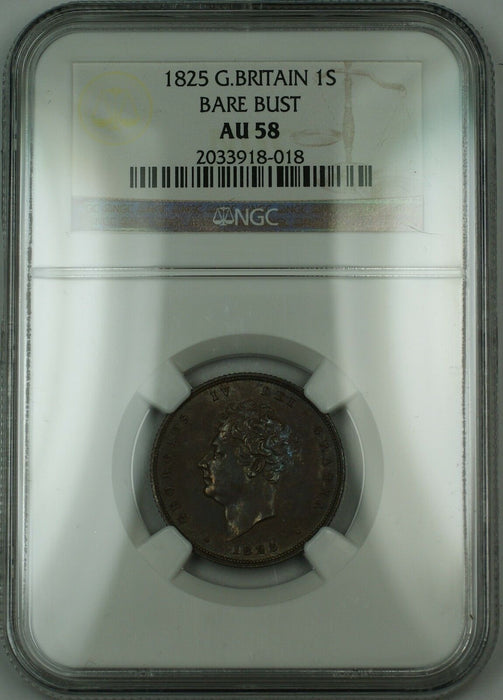 1825 Great Britain 1s Shilling Silver Coin Bare Bust George IV NGC AU-58 AKR