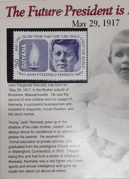 Kennedy Half Dollar Collection w/Stamps on Info Card/1917 JFK Born