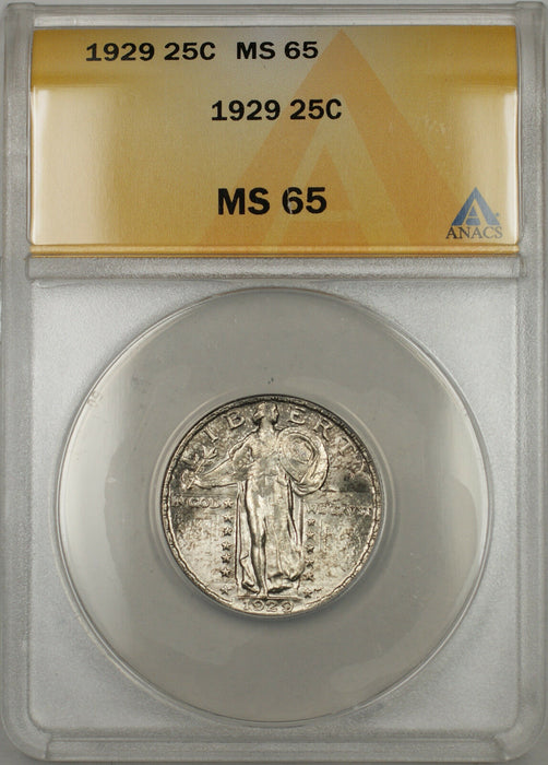 1929 Silver Standing Liberty Quarter Coin 25C ANACS MS-65 (Light Toning 11)