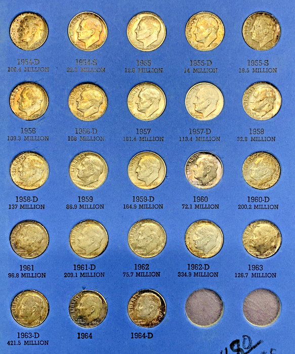 1946-1964 Roosevelt Silver Dime Complete Set-Whitman Coin Folder (i)