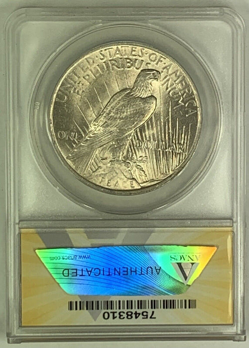 1923 Peace Silver $1 Dollar Coin ANACS MS 60 Details