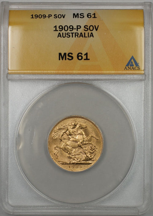 1909-P Australia Sovereign Gold Coin ANACS MS-61 (E AMT)