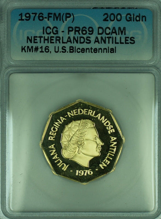 1976-FM (P) Netherlands 200 Gulden Proof Gold Coin ICG PR 69 Deep Cameo
