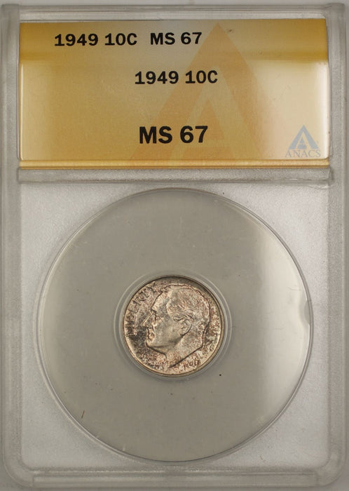 1949 Silver Roosevelt Dime 10C Coin ANACS MS 67 Toned DGH