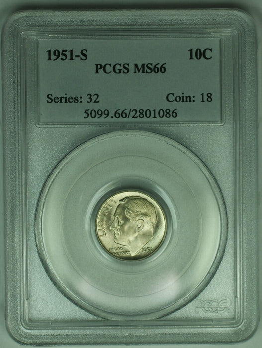1951-S Roosevelt Silver Dime PCGS MS 66 (18)